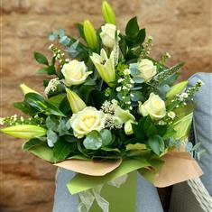 Rose and white Lily-Box arrangement